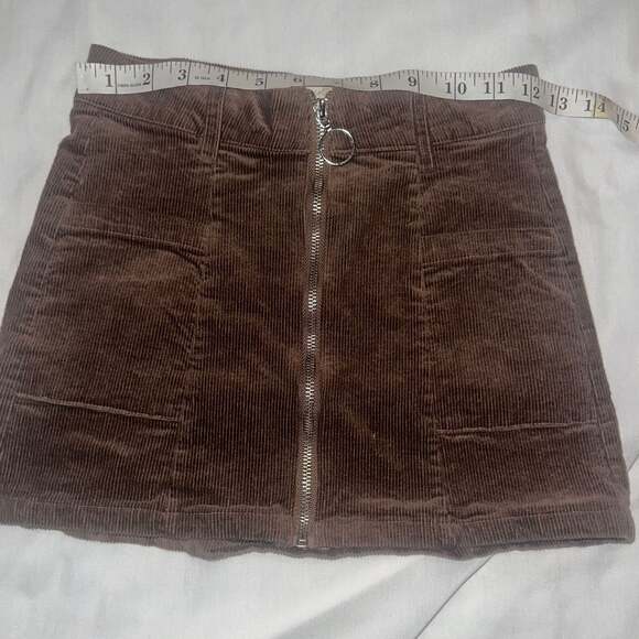 Altar'd State Brown Corduroy Zip-Front Cottage Core Mini Skirt-XS - Picture 3 of 6